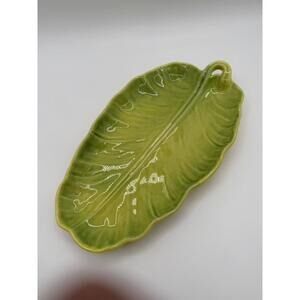Platter OLFAIRE Portugal Banana Leaf Food Tray Green Ceramic Plate Cottagecore